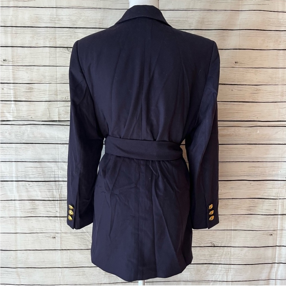 Escada Navy Wool & Cashmere Double Breasted Belted Blazer Size 8 - Picture 8 of 12